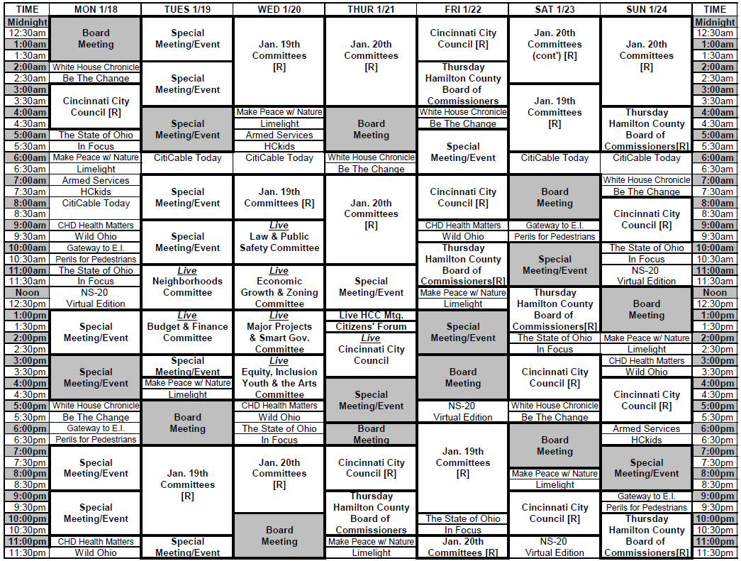 CitiCable Schedule 2021 - Week A